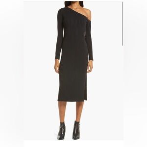 Charles Henry Black Ribbed Midi Skirt